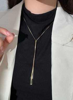 韩版简约几何三角形抽拉项链女轻奢小众设计高级感长款秋冬毛衣