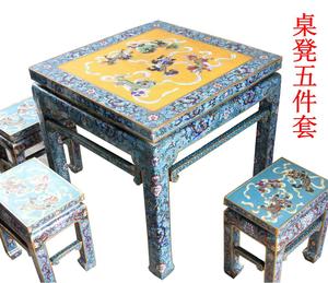 景泰蓝珐琅紫铜胎方桌仿古典餐桌椅凳组合八仙桌公司会所桌凳子