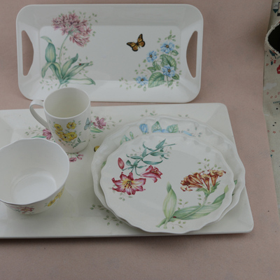 美国花卉密胺防摔餐具碗盘