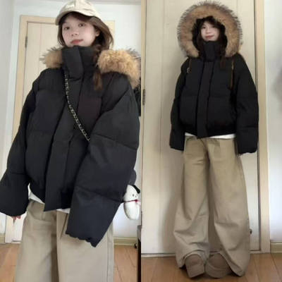 【官方推荐】黑色大毛领羽绒棉服