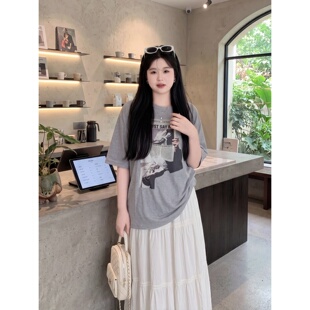 梵朵大码女装韩系夏季潮流巨显瘦简约T恤百搭休闲短袖上衣4422R