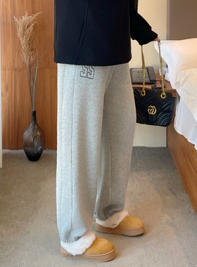 梵朵大码女装16561秋冬高腰胖MM显瘦加绒卫裤宽松运动束脚休闲裤