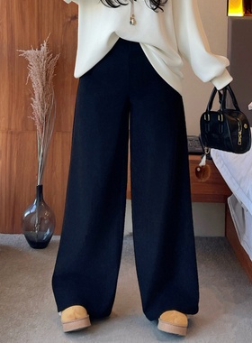 梵朵大码女装16728秋冬高腰设计垂感休闲裤显瘦阔腿百搭加绒长裤