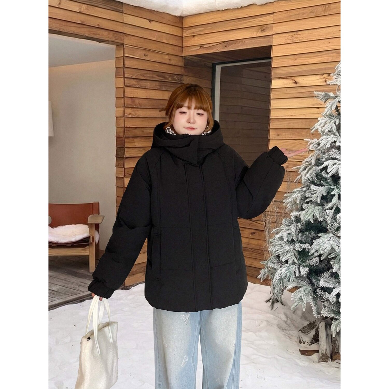 梵朵大码女装冬季宽松连帽修身棉服百搭减龄个性显瘦外套16690Z