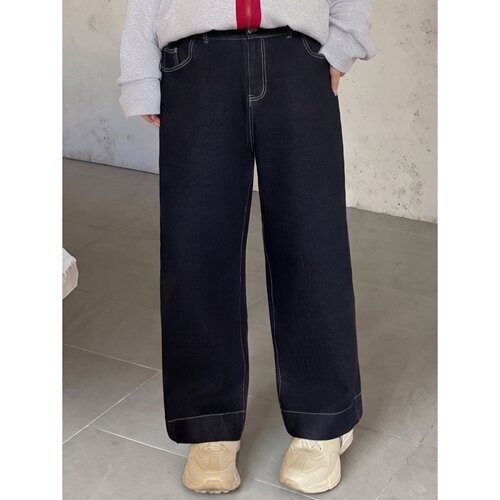 梵朵大码女装秋季宽松舒适高腰设计牛仔裤百搭小众直筒裤18935Z