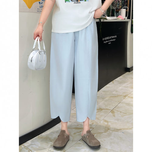 花契大码裤装休闲九分裤女夏季薄款胖mm宽松灯笼裤阔腿裤子4300Y