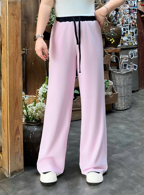 花契大码裤装14255胖mm设计感撞色休闲裤高腰显瘦百搭直筒阔腿裤