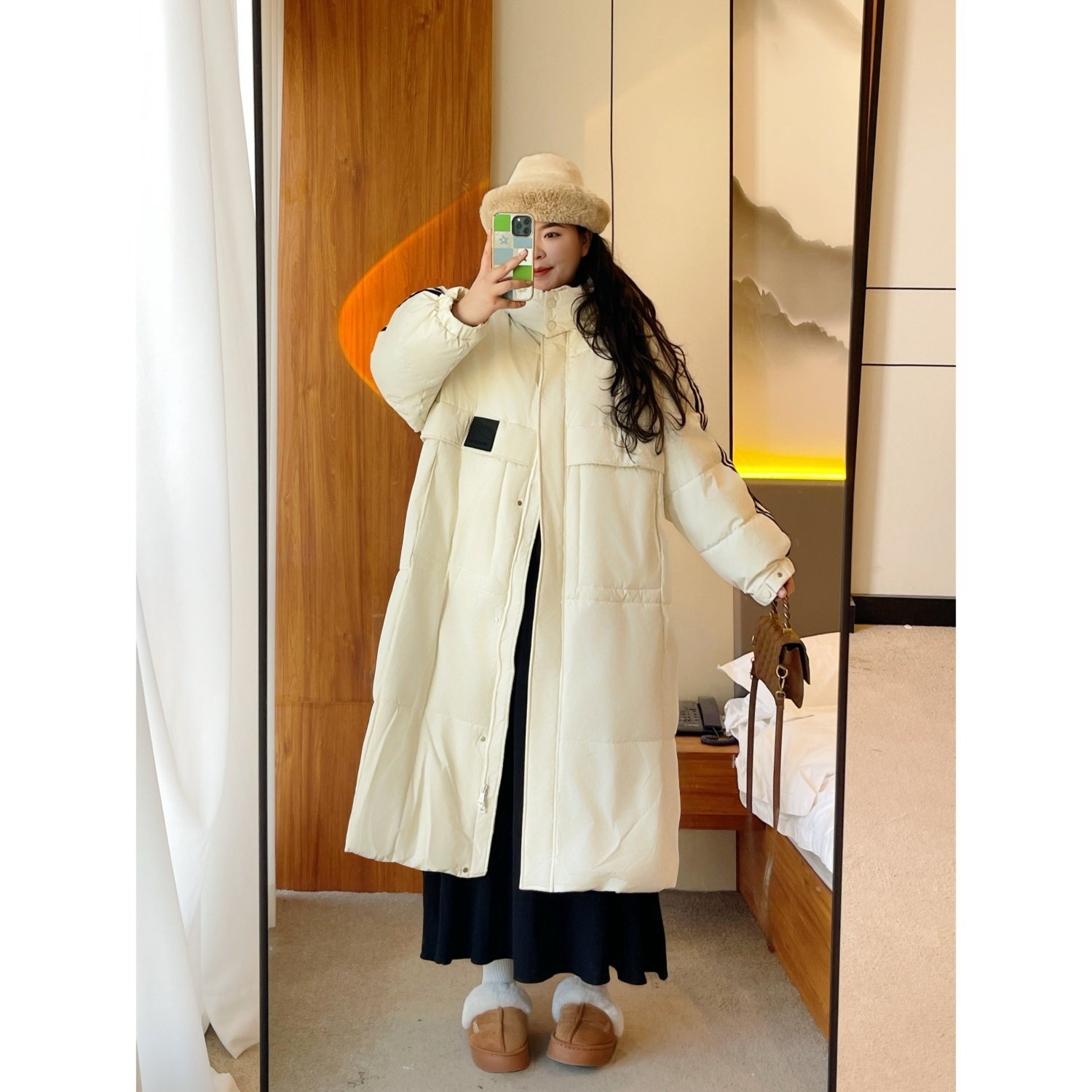 梵朵大码女装13918冬季韩版长款棉衣外套保暖胖MM设计感宽松棉服