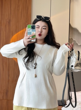 梵朵大码女装15989秋冬薄款简约打底衫纯色百搭通勤圆领长袖T恤