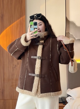 梵朵大码女装15809冬季加厚保暖羊羔毛外套胖MM宽松显瘦百搭上衣