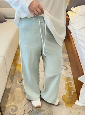 花契大码裤装14231休闲弹力直筒裤夏季新款薄款宽松高腰束脚裤