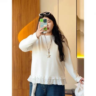 女装 长袖 16227秋冬新款 气质打底衫 拼接蕾丝内搭上衣 时尚 梵朵大码