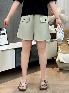 花契大码裤装辣妹工装短裤女夏胖mm高腰显瘦抽绳A字阔腿裤子8563Y