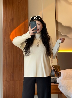 梵朵大码女装4374秋冬韩版宽松遮肉显瘦内搭半高领针织衫打底上衣