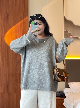 梵朵大码女装15708秋冬设计感小众针织上衣慵懒风圆领百搭毛衣