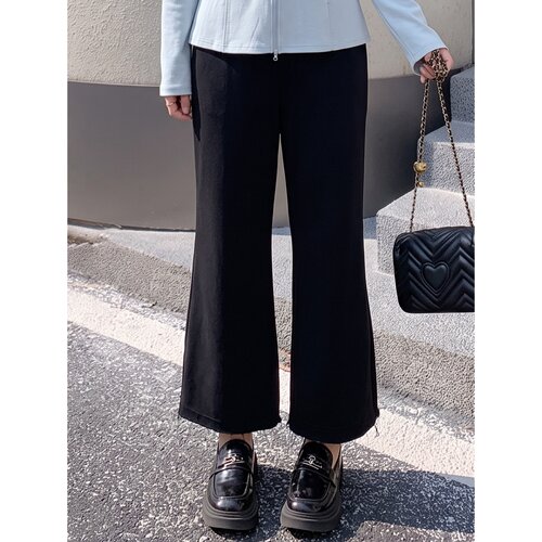 梵朵大码女装初秋新款简约宽松休闲裤通勤毛边九分直筒裤17651Z
