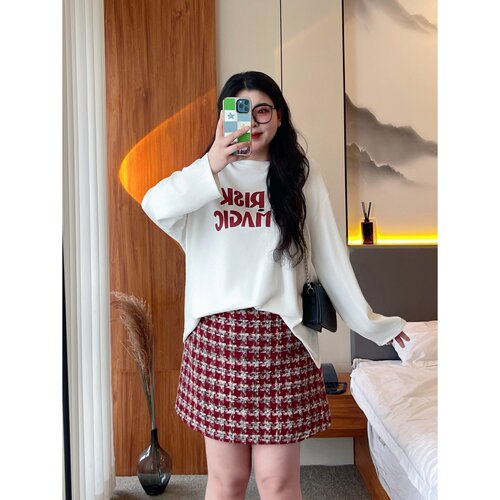 梵朵大码女装初春简约字母印花圆领德绒打底衫通勤显瘦T恤16770Y