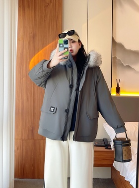 梵朵大码女装12648冬季设计感棉服休闲保暖毛领小众工装派克外套