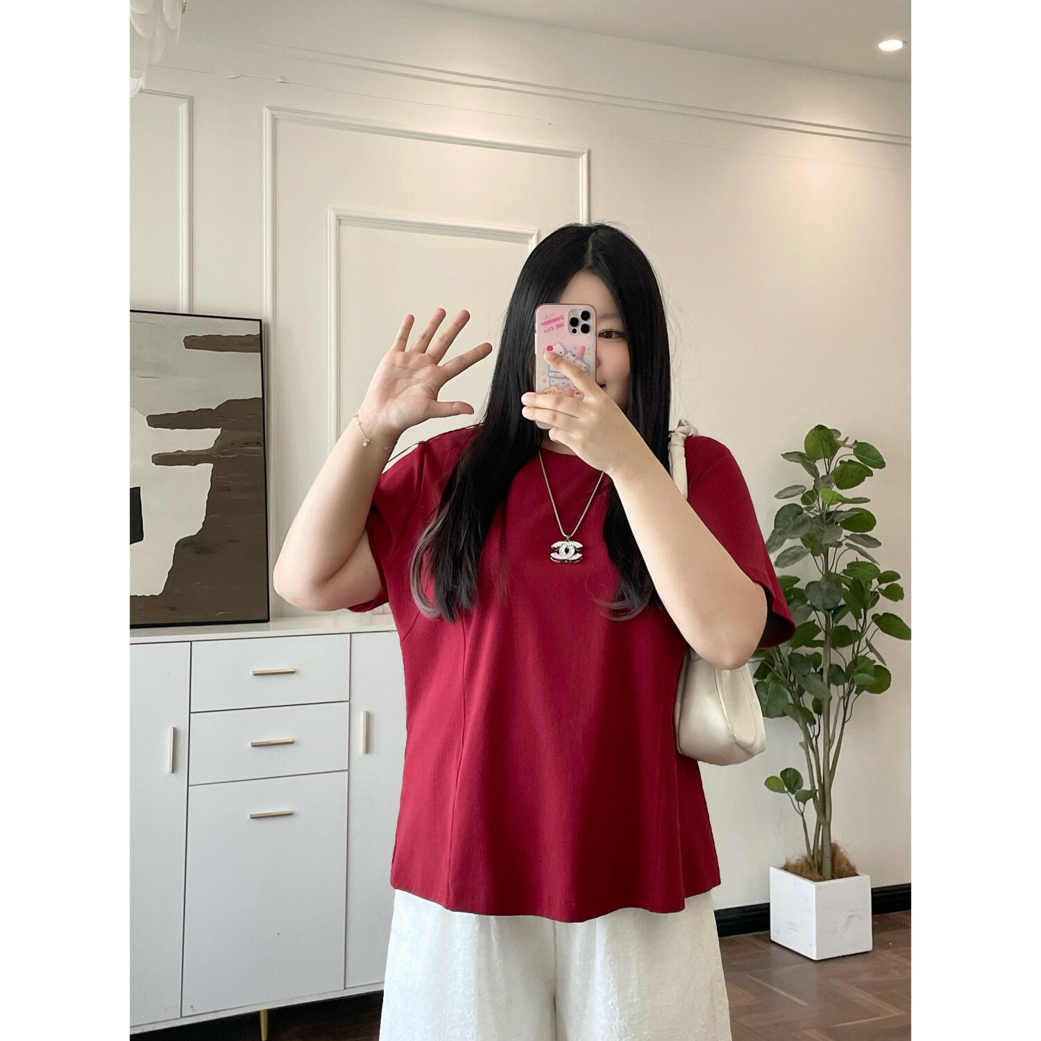 梵朵大码女装夏季时尚时髦个性短袖T恤通勤胖MM休闲上衣16955J