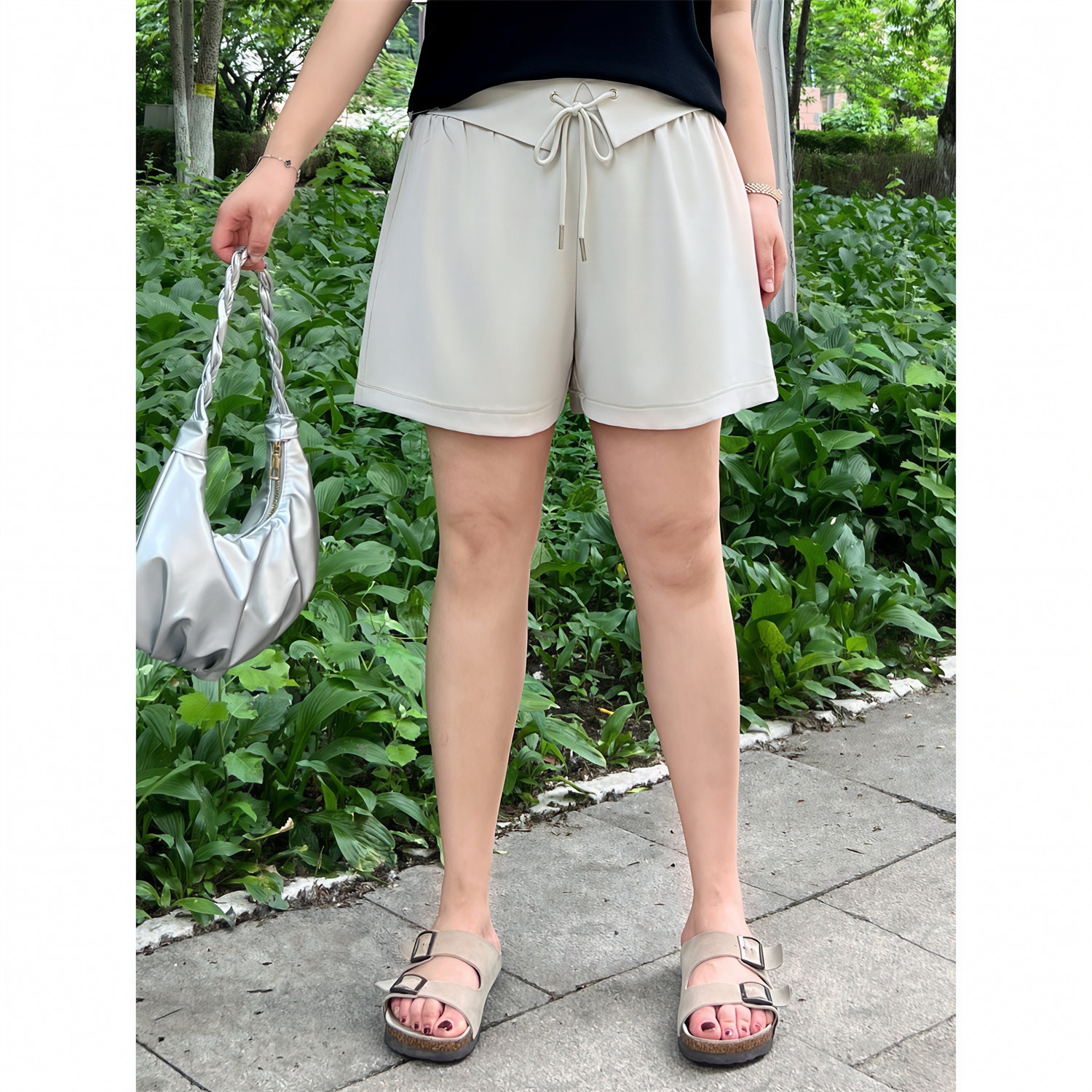 花契大码裤装18269通勤休闲卷边短裤女胖mm高腰宽松显瘦阔腿热裤,女装/女士精品,大码裤装,淘宝优惠券,粉丝福利购,淘宝优惠卷