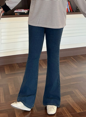 花契大码裤子14732初秋新款高腰显瘦阔腿休闲牛仔喇叭裤梨形身材