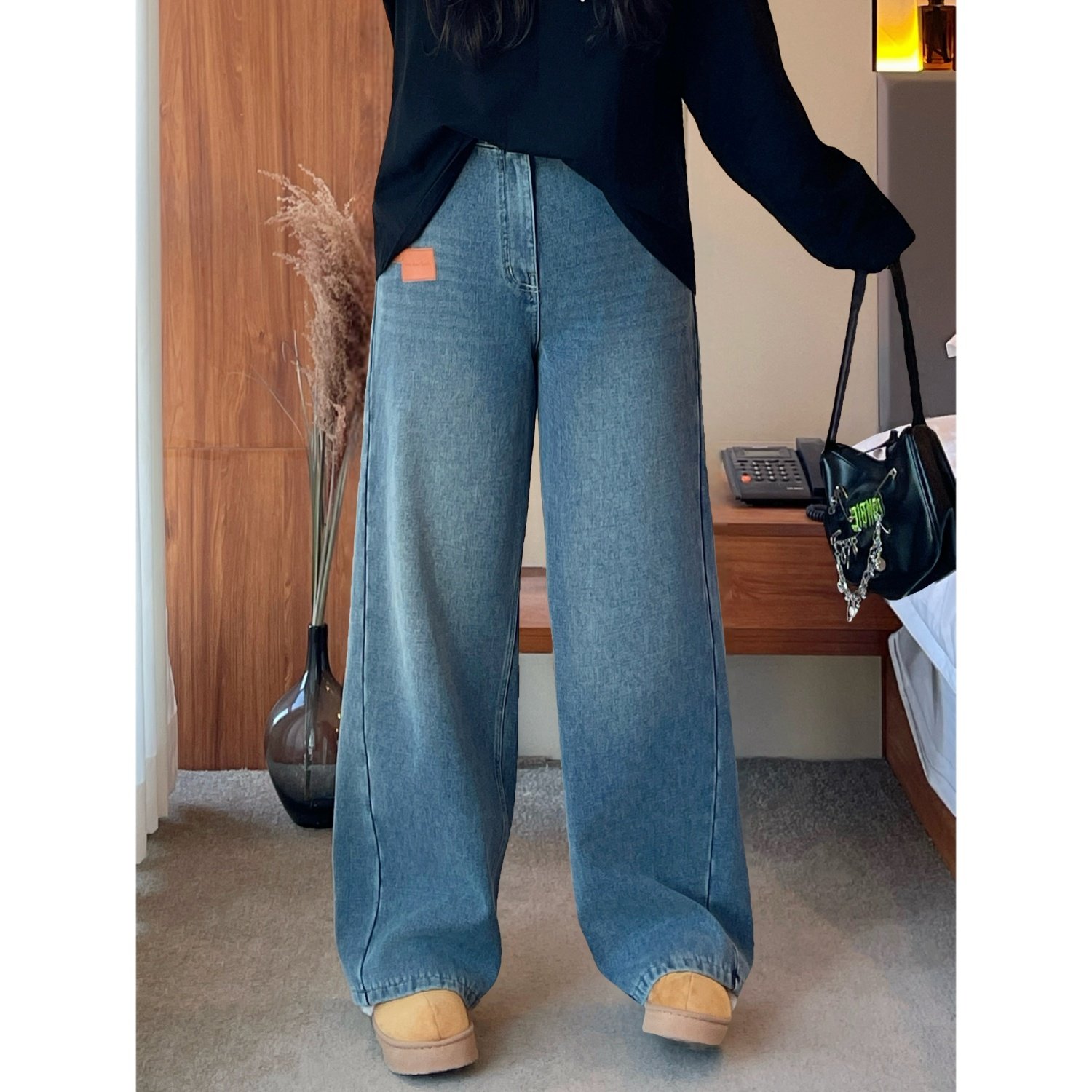 梵朵大码女装16638秋冬新款宽松垂感拖地裤百搭小众加绒牛仔裤,女装/女士精品,大码裤装,淘宝优惠券,粉丝福利购,淘宝优惠卷