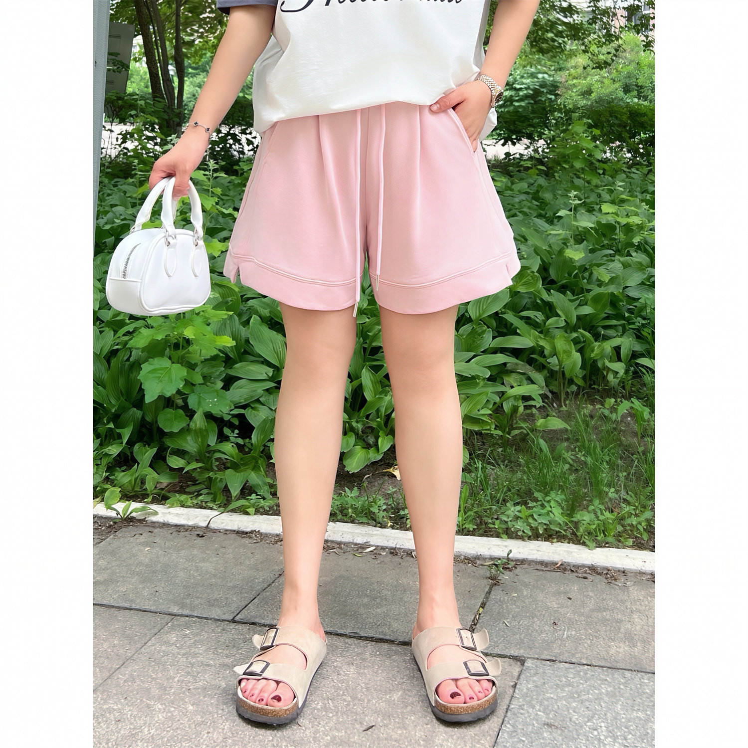 花契大码裤装15117冰丝抽绳休闲短裤女夏季胖mm宽松高腰阔腿短裤,女装/女士精品,大码裤装,淘宝优惠券,粉丝福利购,淘宝优惠卷