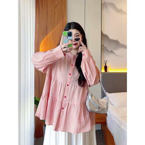 梵朵大码女装初春胖MM新款甜美时尚衬衫宽松不臃肿通勤衬衣12499Y