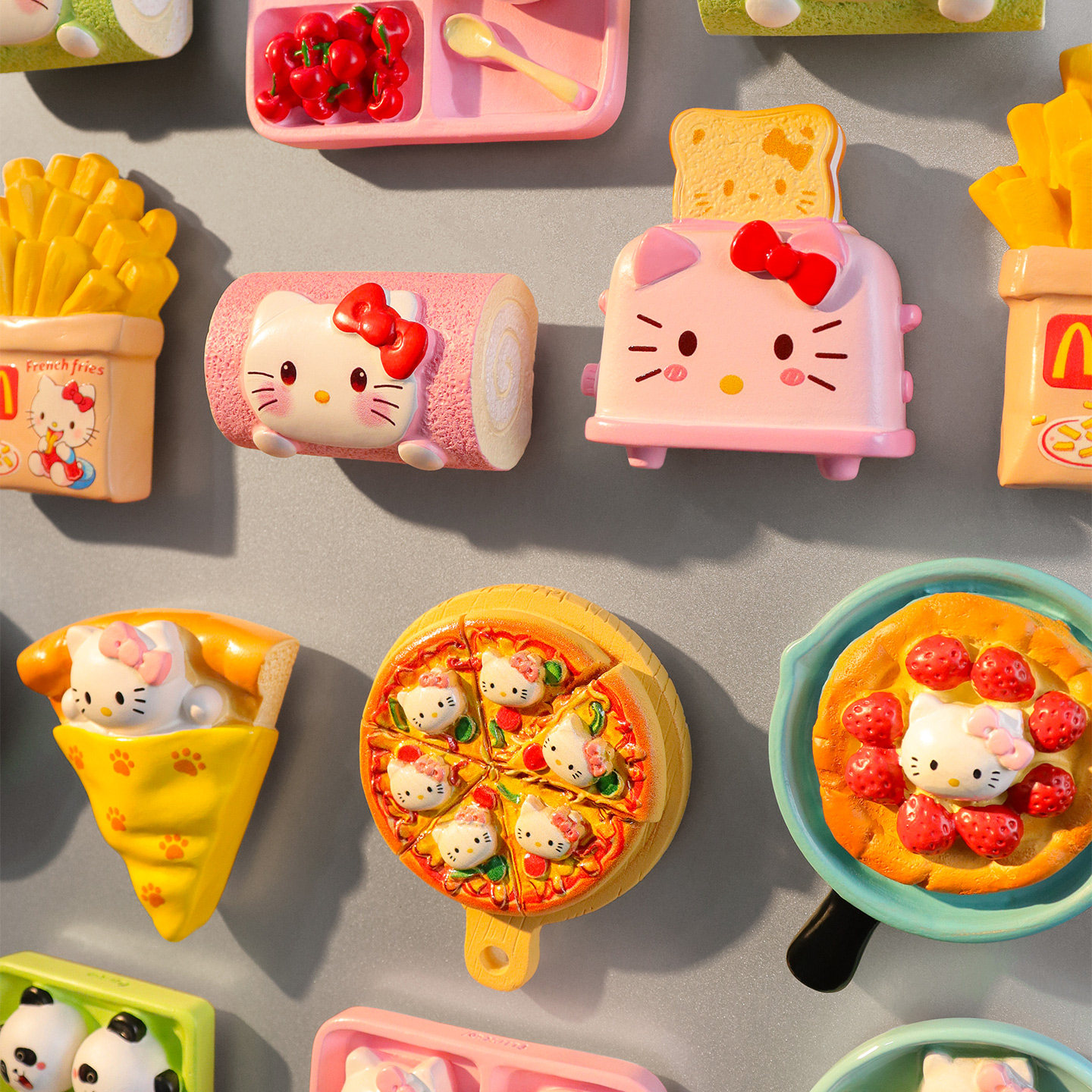 仿真食玩卡通小猫系列冰箱贴3D立体披萨薯条猫咪下午茶甜品磁力贴