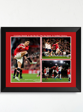 C罗807球历史罗纳尔多签名实木相框足球迷礼物家居挂墙艺术画桌摆