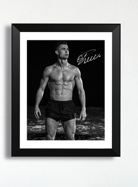 C罗纳尔多写真实木相框签名照片墙海报艺术画框摆件男女 球迷礼物