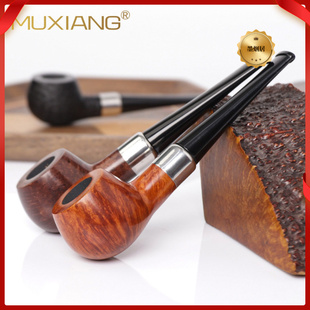 木香手工石楠根瘤斗实木烟斗木质烟具带金属环麻面喷砂石楠木烟斗