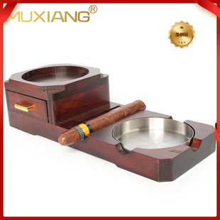 烟灰缸木质复古威士忌酒杯托盘一体吧台场所实木雪茄烟灰缸剪烟器