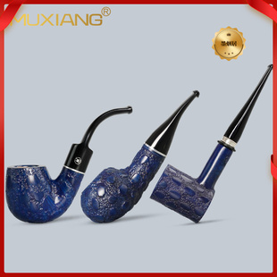 木香手工石楠木烟斗沙芬鳄鱼皮款木制烟具厂家批发9MM过滤礼盒