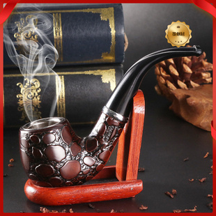 仿实木树脂雕花烟斗烟具可烟枪代发弯柄可拆式过滤商务实用烟杆