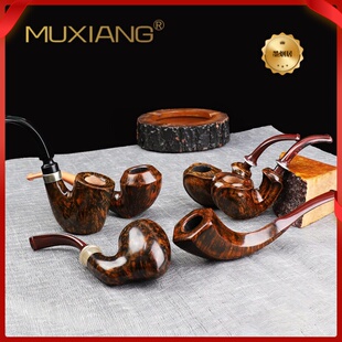 木香纯手工石楠木烟斗批发大师级自由式火焰纹石楠根瘤烟斗实木