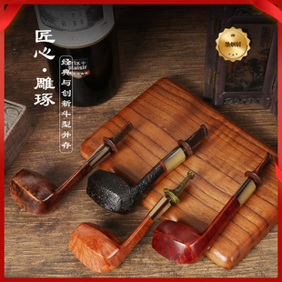 福腾热卖手工石楠木烟斗六面判官军插3MM烟道专用过滤可拆卸烟斗