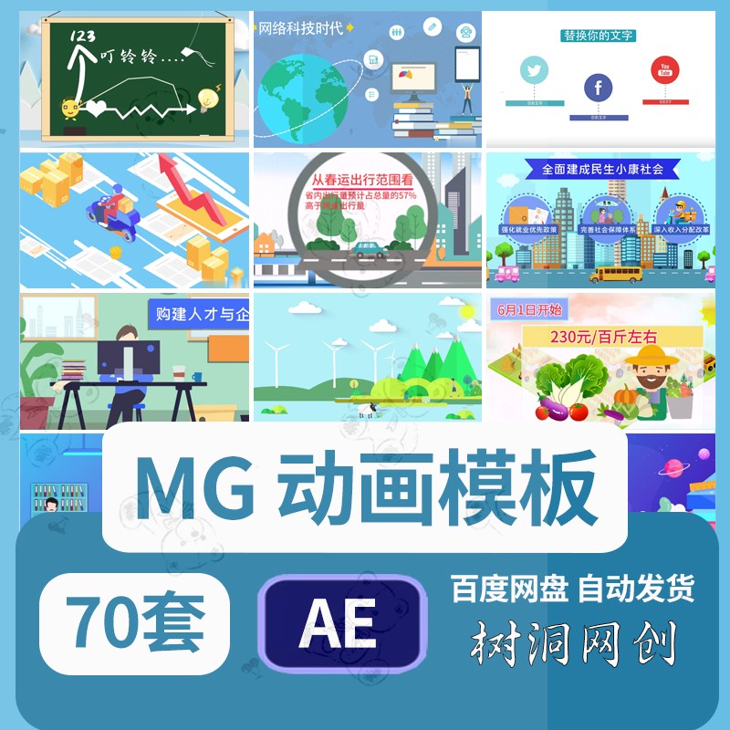 MG动画卡通场景动态扁平化银行科技金融医疗讲解AE模板视频素材
