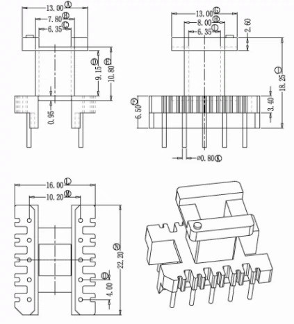 EE22高频变压器骨架磁芯 立式5+5针 排距=10.2mm
