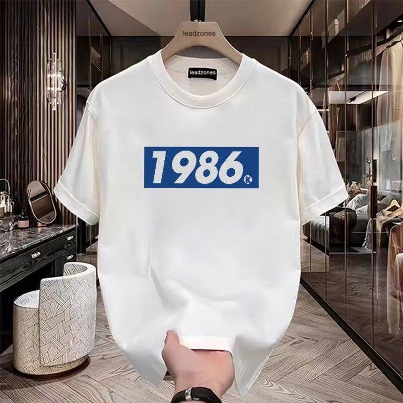 纯棉时尚复古数字1986短袖T恤男女夏季痞帅嘻哈宽松小众ins上衣潮