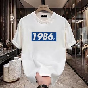 纯棉时尚复古数字1986短袖T恤男女夏季痞帅嘻哈宽松小众ins上衣潮