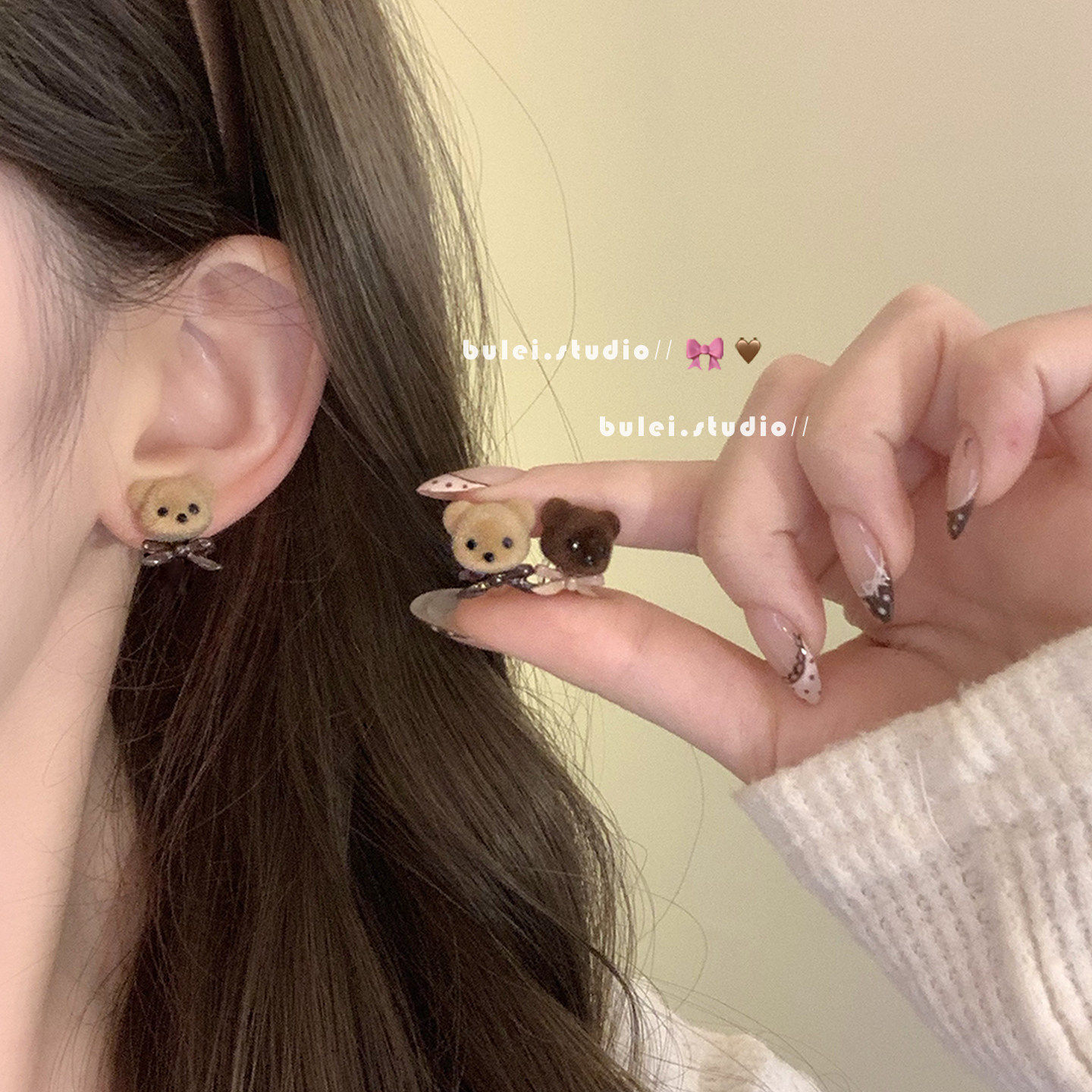 韩国秋冬咖色可爱小熊儿童甜美耳环耳钉耳饰银针无耳洞耳夹