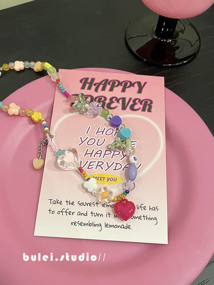 多巴胺女孩彩色七彩小众设计糖果夏日海边度假千禧风手工串珠项链