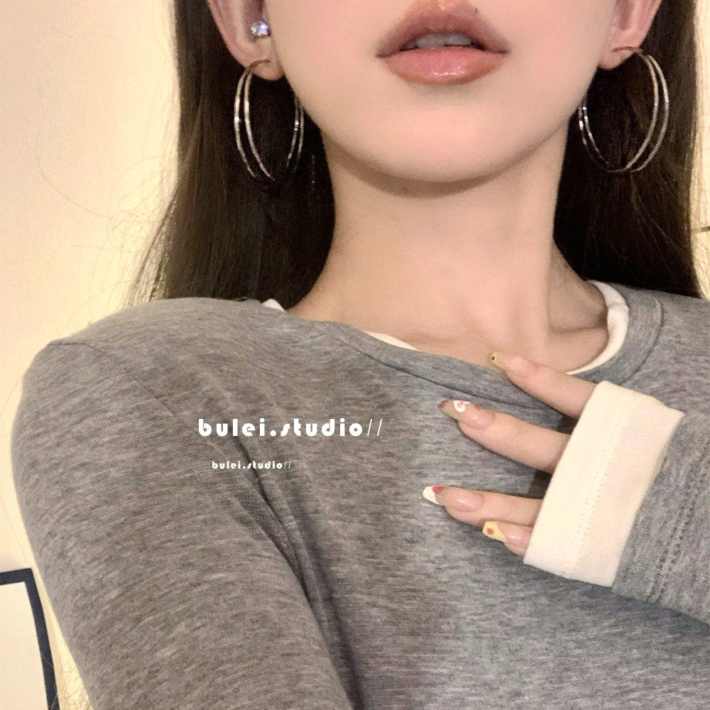 双层大耳圈夸张简约辣妹圆圈显脸小素圈耳环耳饰无耳洞蚊香盘耳夹