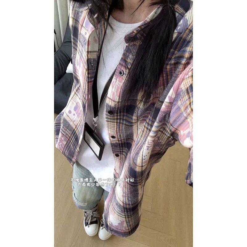 抖音/多色系夏短袖衬衫男女同款休闲宽松格子衬衫DC2240-P25,男装T恤,电商A232