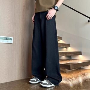 2026年春季新款重工做旧水洗阔腿牛仔裤男女直筒宽松中性风图片