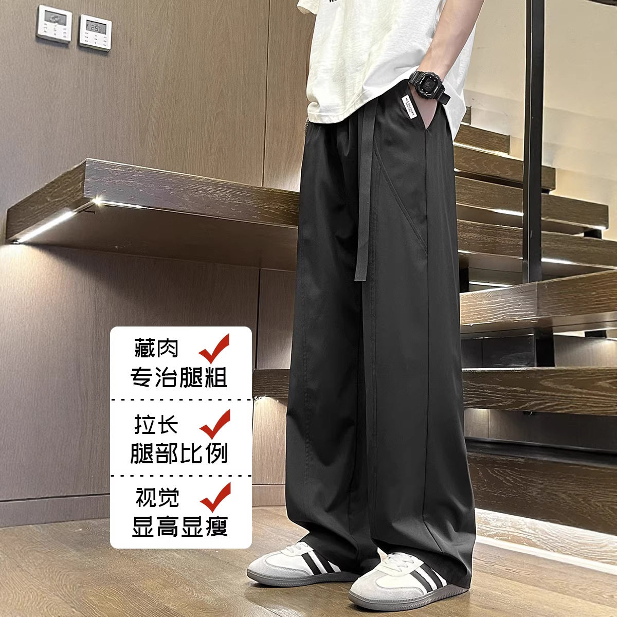 美式解构拼接小西裤男女秋款自带卡扣设计高街潮牌宽松大码休闲裤,男装西裤,电商A232
