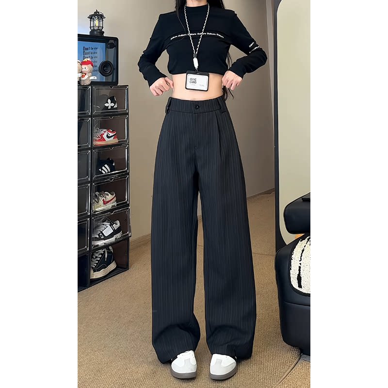 老钱风条纹西装裤子男款秋季直筒阔腿微喇裤抗皱休闲垂坠感弯刀裤,男装休闲裤,电商A232