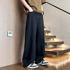 2026年春季新款重工做旧水洗阔腿牛仔裤男女直筒宽松中性风图片