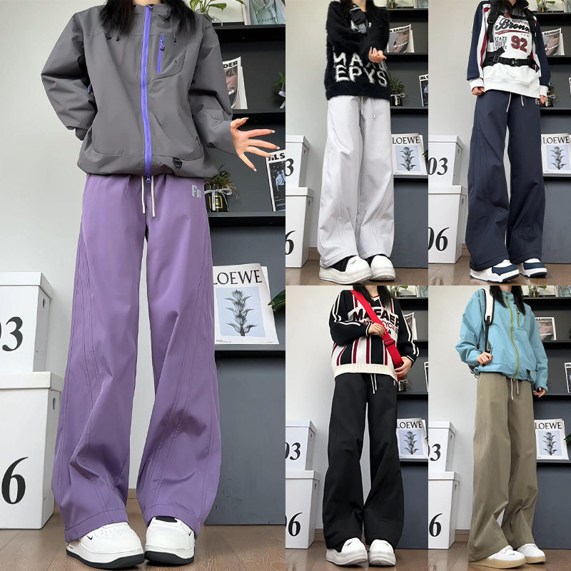 美式斜切三防拉链口袋冲锋裤男女秋冬季宽松百搭直筒加绒休闲裤子，男装卫衣，电商A232